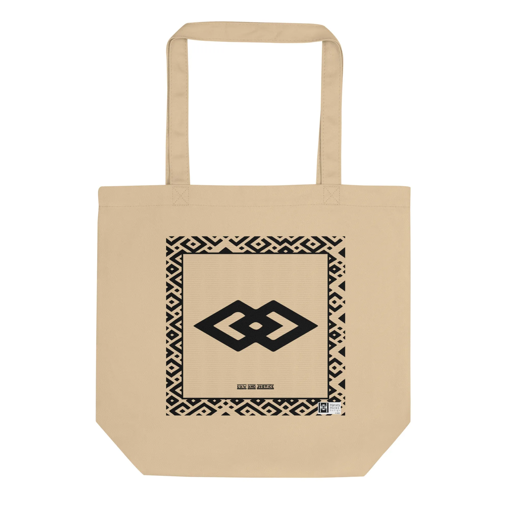 100% cotton Eco Tote Bag, featuring the Adinkra symbol for justice