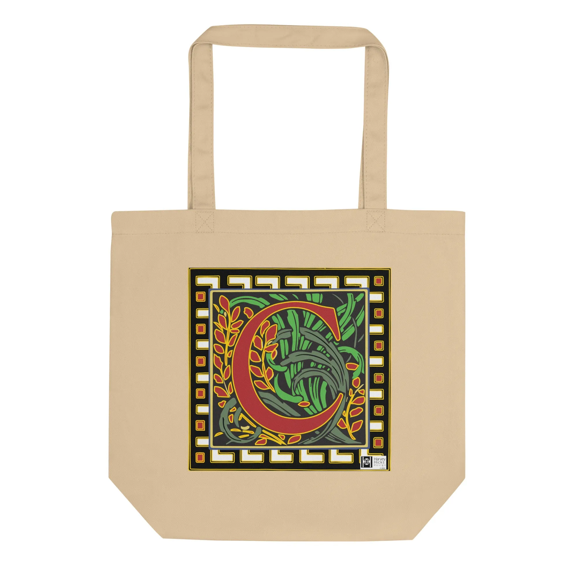 100% Organic Cotton Eco-Tote Featuring Decorative Lettering, “C”