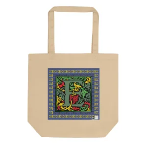 100% Organic Cotton Eco-Tote Featuring Decorative Lettering, “E”
