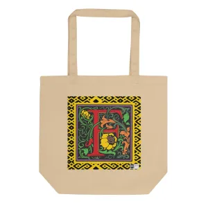 100% Organic Cotton Eco-Tote Featuring Decorative Lettering, “F”