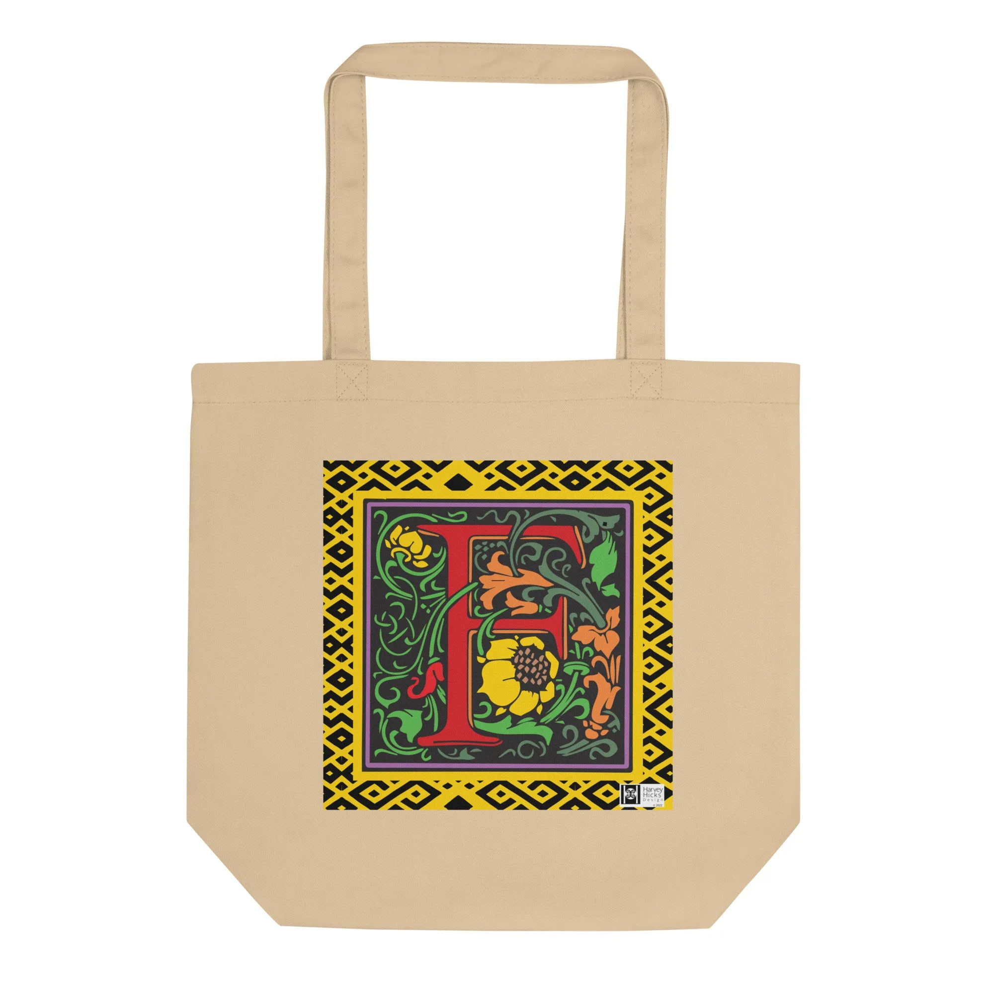 100% Organic Cotton Eco-Tote Featuring Decorative Lettering, “F”