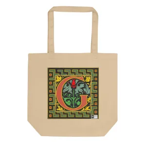 100% Organic Cotton Eco-Tote Featuring Decorative Lettering, “G”