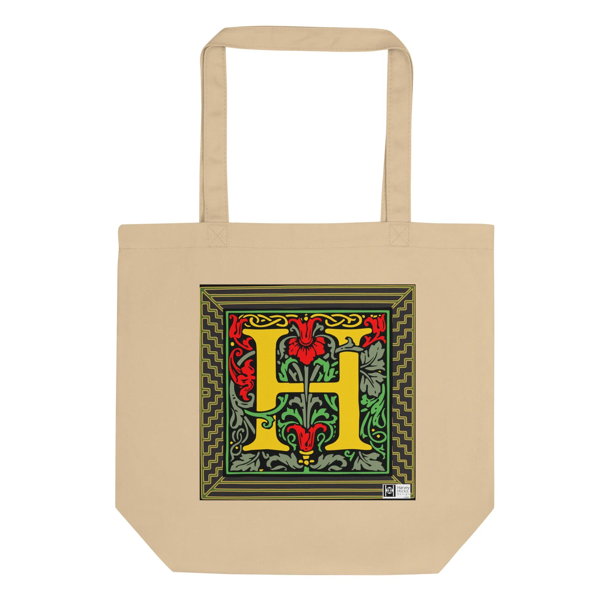 100% Organic Cotton Eco-Tote Featuring Decorative Lettering, “H”