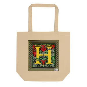 100% Organic Cotton Eco-Tote Featuring Decorative Lettering, “H”