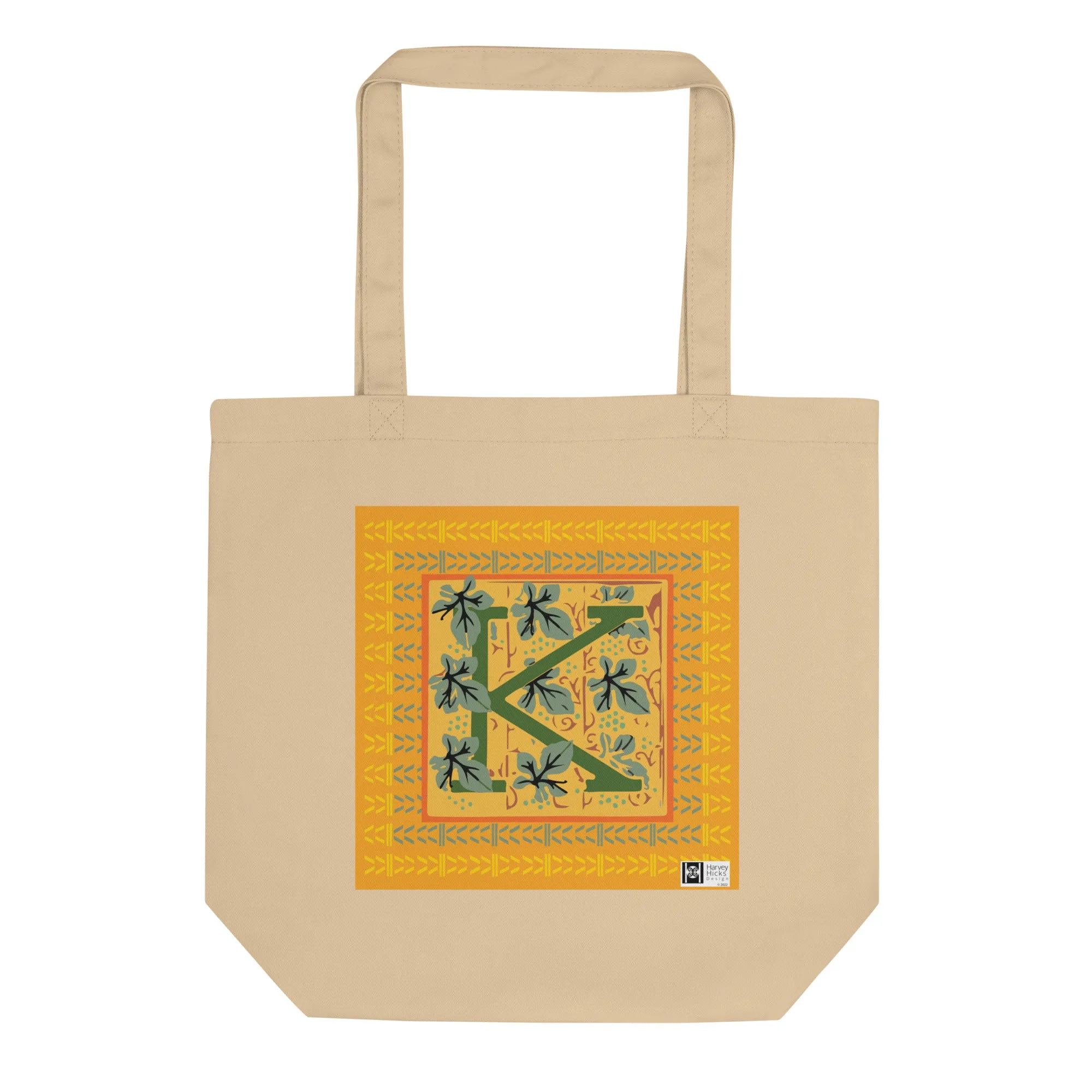100% Organic Cotton Eco-Tote Featuring Decorative Lettering, “K”