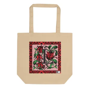 100% Organic Cotton Eco-Tote Featuring Decorative Lettering, “L”