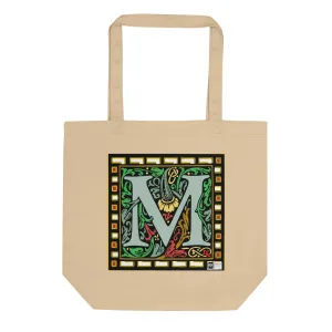 100% Organic Cotton Eco-Tote Featuring Decorative Lettering, “M”