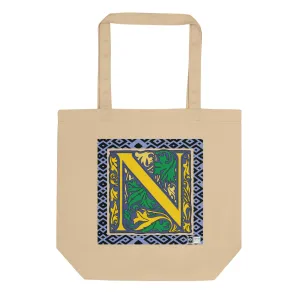 100% Organic Cotton Eco-Tote Featuring Decorative Lettering, “N”