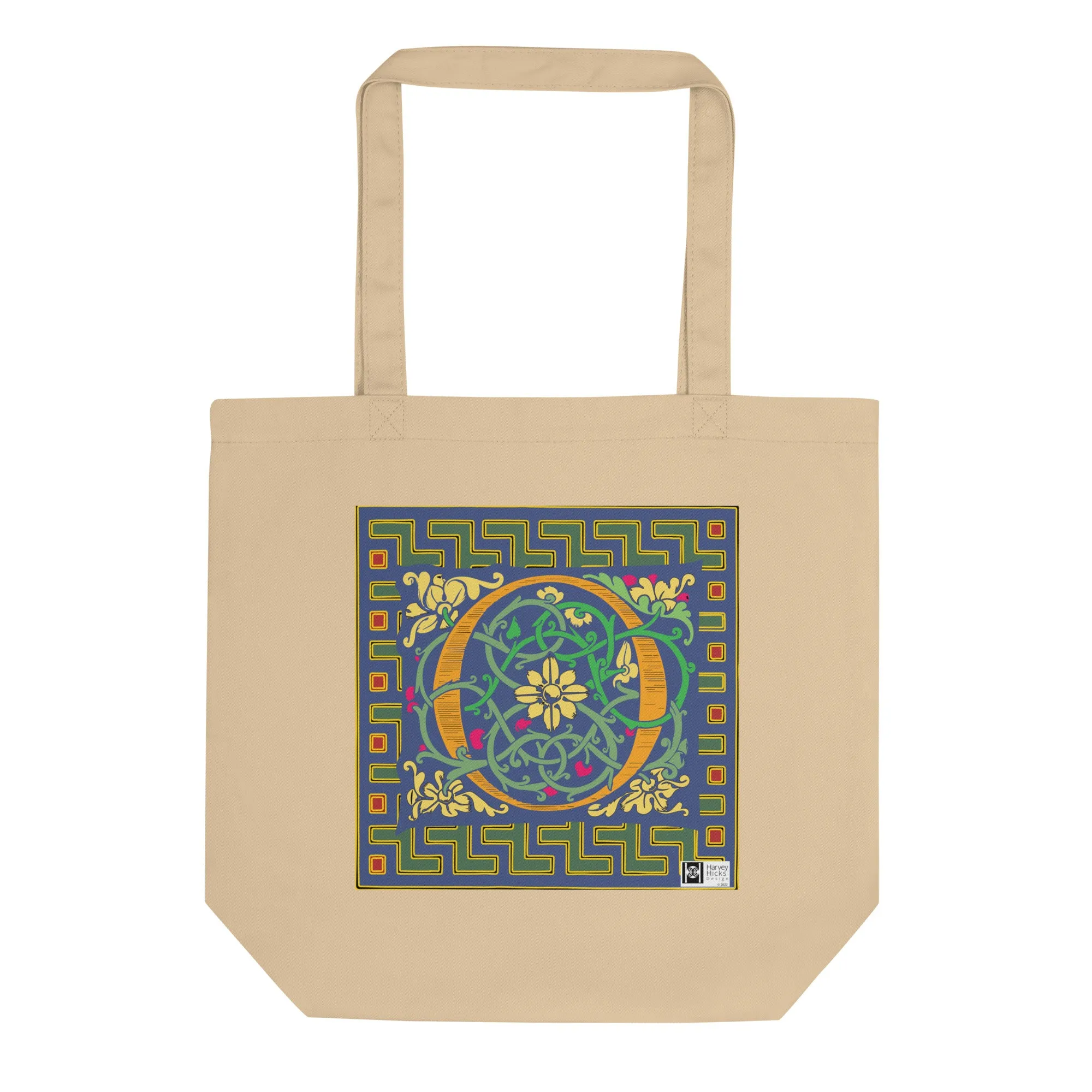 100% Organic Cotton Eco-Tote Featuring Decorative Lettering, “O”