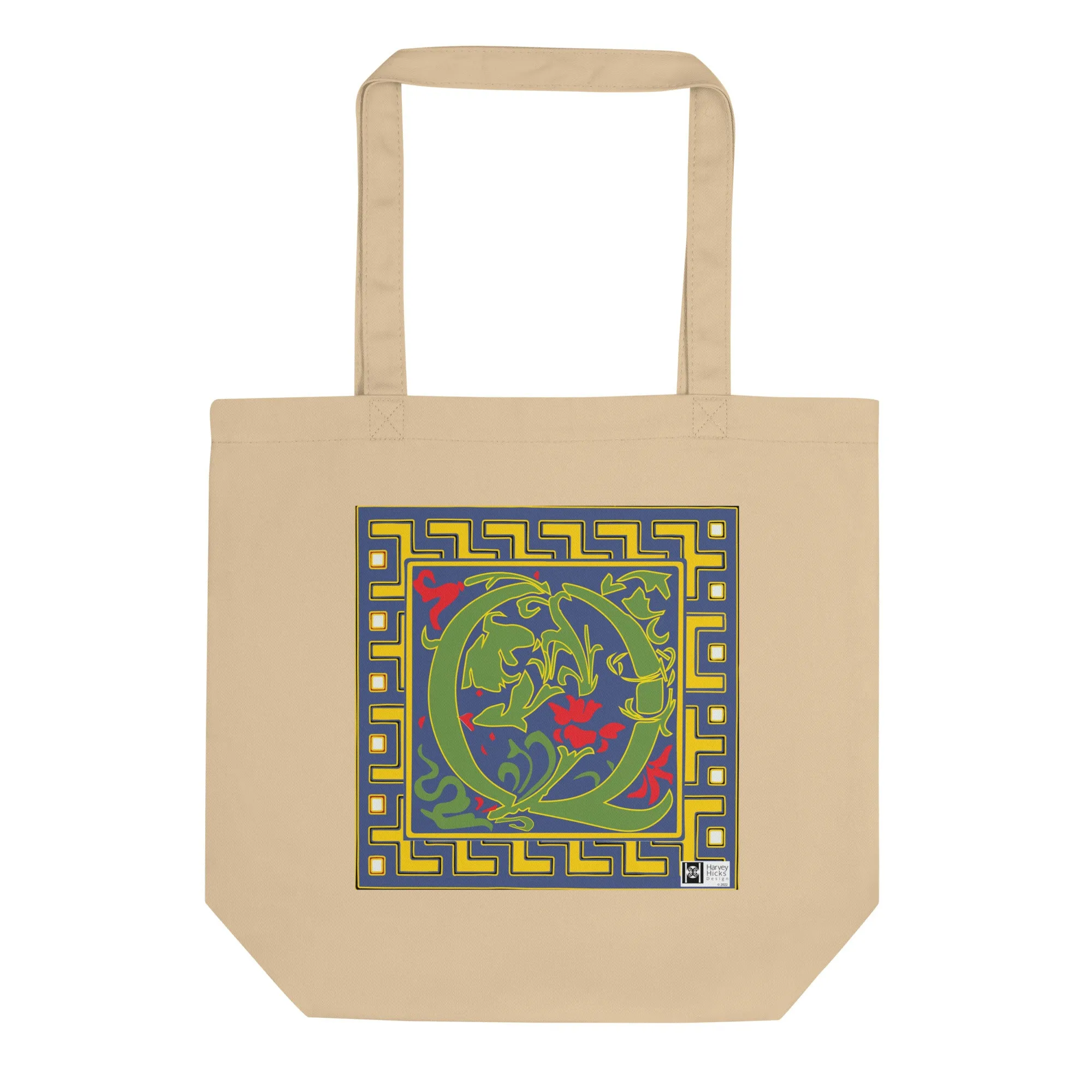 100% Organic Cotton Eco-Tote Featuring Decorative Lettering, “Q”