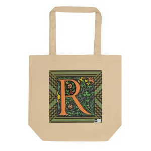 100% Organic Cotton Eco-Tote Featuring Decorative Lettering, “R”