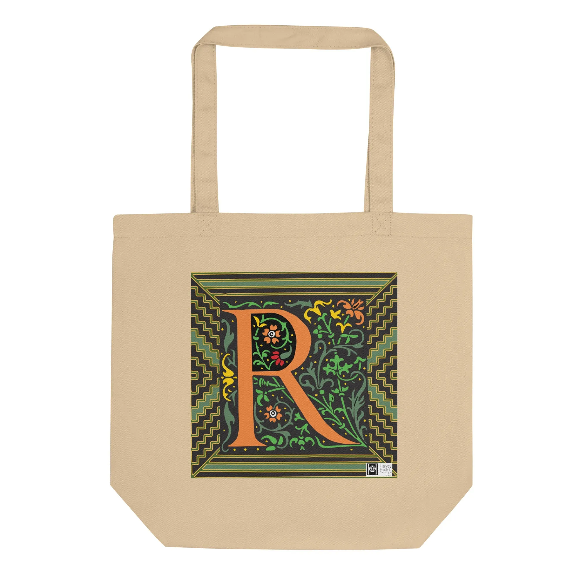 100% Organic Cotton Eco-Tote Featuring Decorative Lettering, “R”