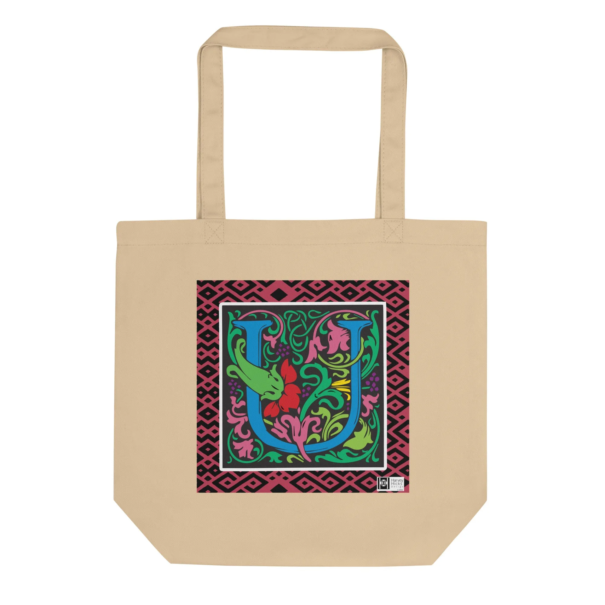 100% Organic Cotton Eco-Tote Featuring Decorative Lettering, “U”