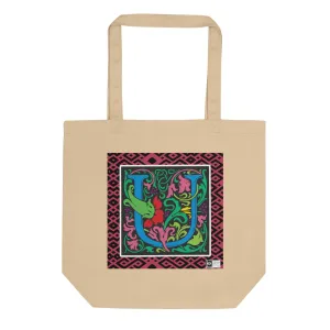 100% Organic Cotton Eco-Tote Featuring Decorative Lettering, “U”