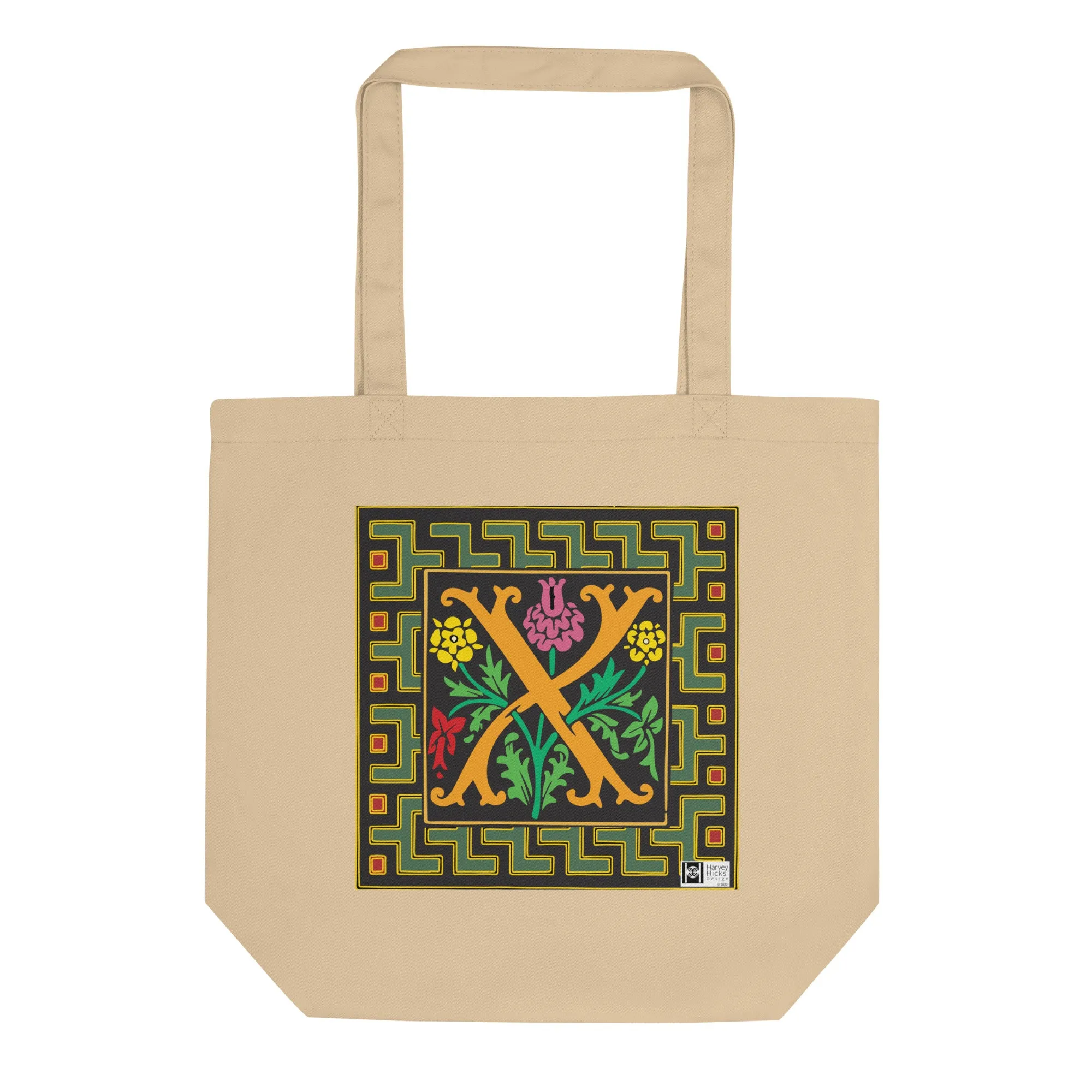 100% Organic Cotton Eco-Tote Featuring Decorative Lettering, “X”