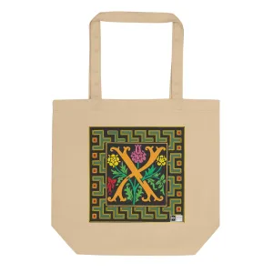 100% Organic Cotton Eco-Tote Featuring Decorative Lettering, “X”
