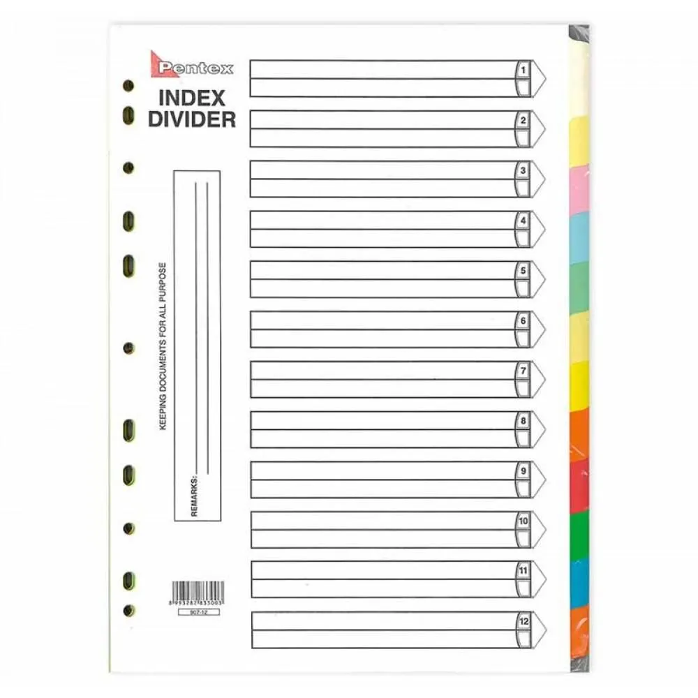 12 Part Colour Index Divider 4 Sets