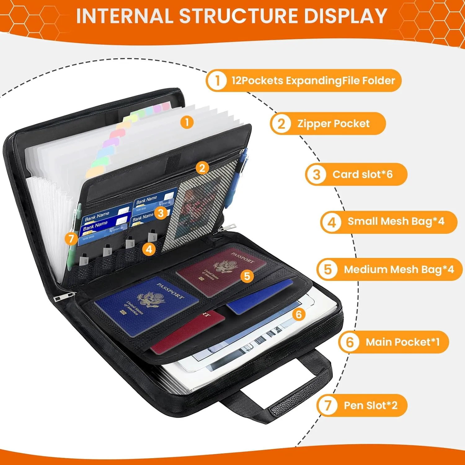 12 Pockets Accordion File Organizer Fireproof Important Document File Folder New