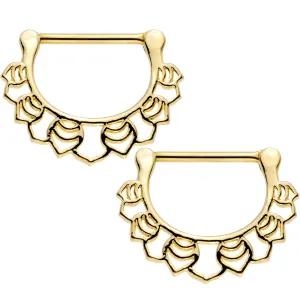 14 Gauge 9/16 Gold Plated Lattice Style Leaves Nipple Clicker Set