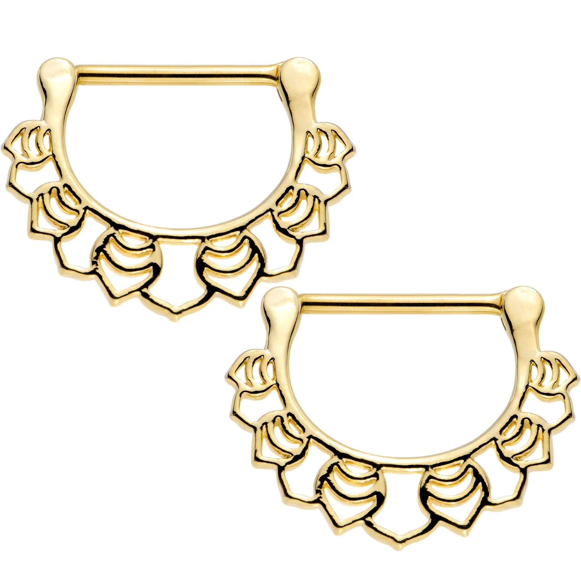 14 Gauge 9/16 Gold Plated Lattice Style Leaves Nipple Clicker Set