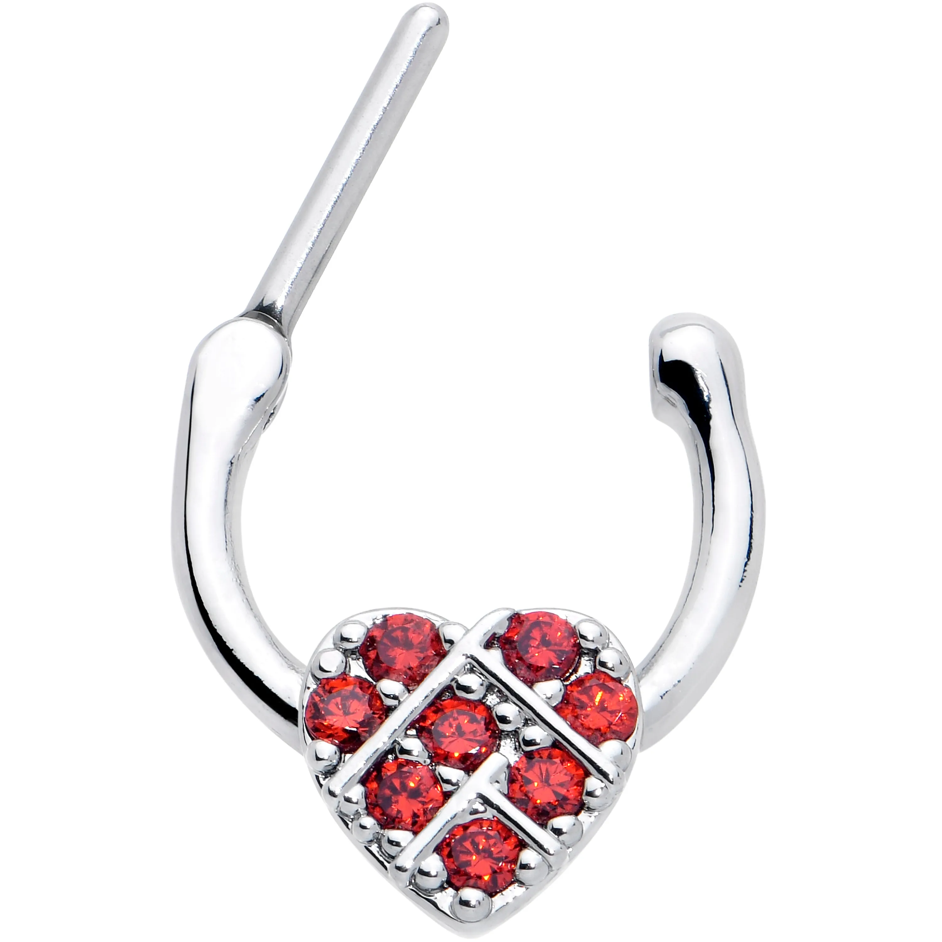 16 Gauge 1/4 Red CZ Gem Lattice Heart Cartilage Clicker
