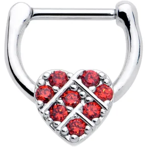 16 Gauge 1/4 Red CZ Gem Lattice Heart Cartilage Clicker