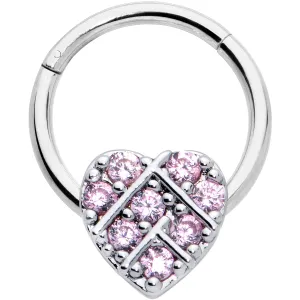 16 Gauge 3/8 Pink CZ Gem Lattice Heart Hinged Segment Ring
