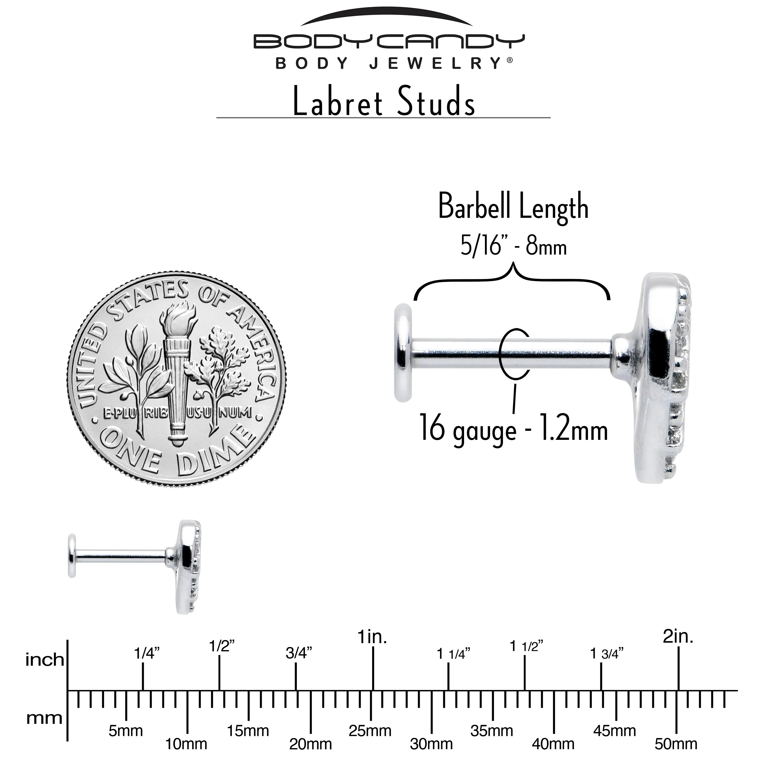 16 Gauge 5/16 Clear CZ Gem Lattice Hear Internally Threaded Labret
