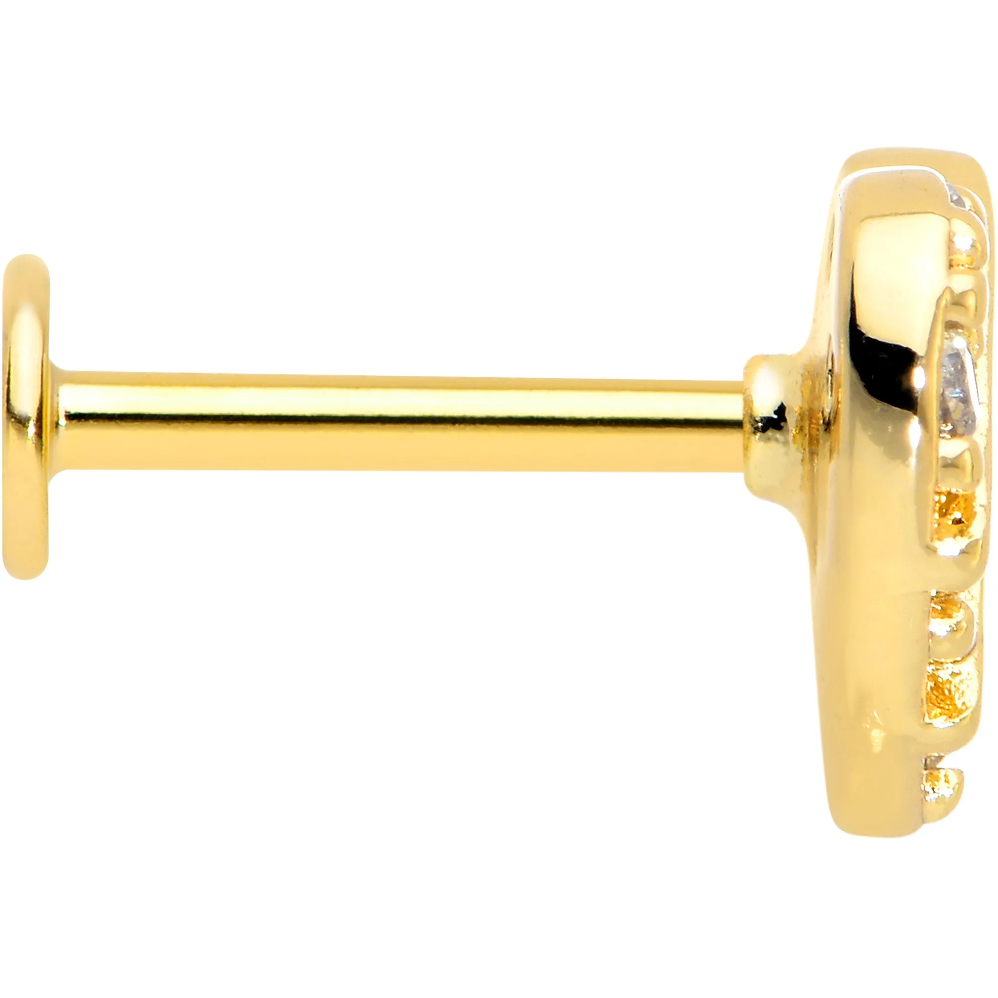 16 Gauge 5/16 Clear Gem Gold Hue Lattice Heart Internally Threaded Labret