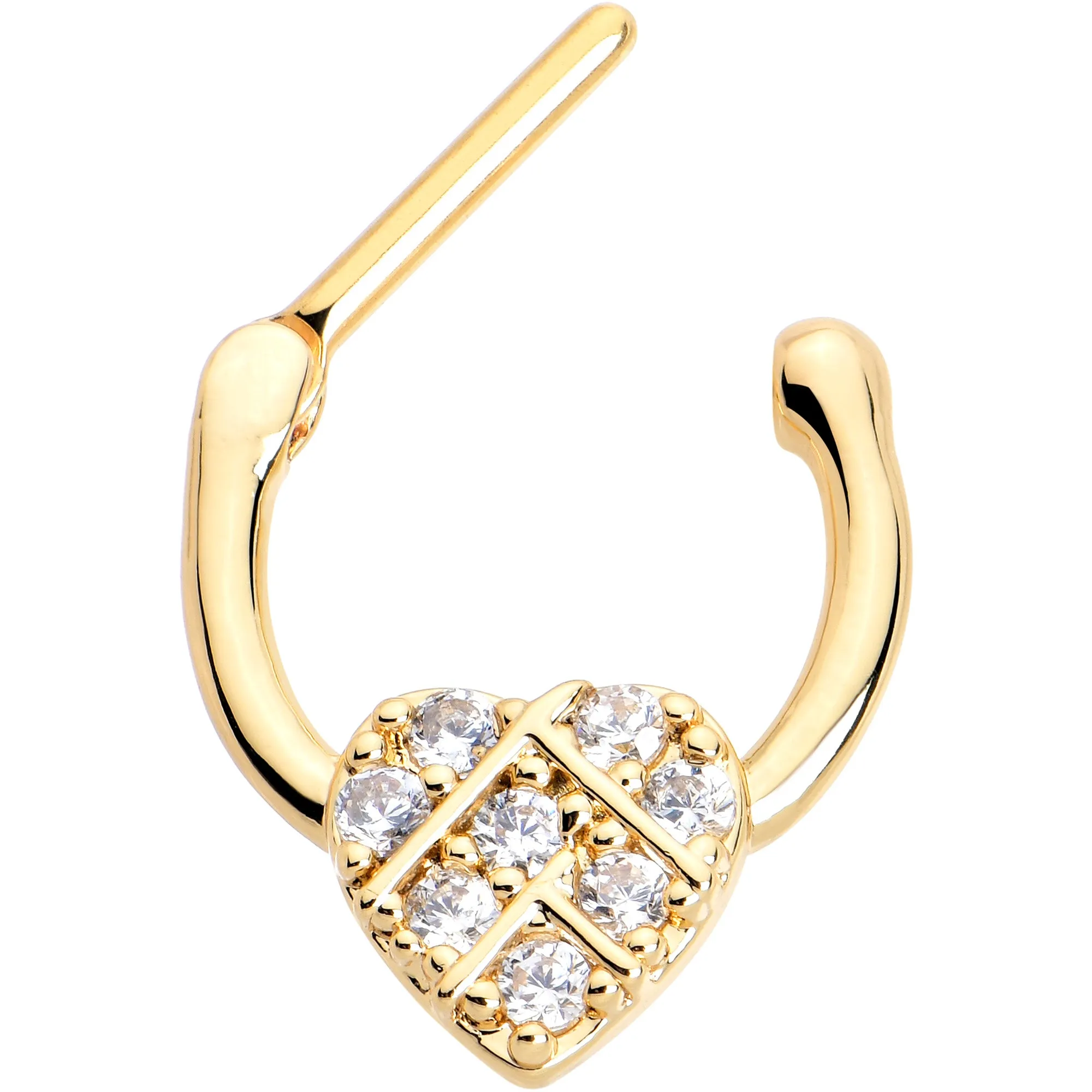 16 Gauge 5/16 Clear Gem Gold Tone Lattice Heart Cartilage Clicker