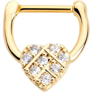 16 Gauge 5/16 Clear Gem Gold Tone Lattice Heart Cartilage Clicker