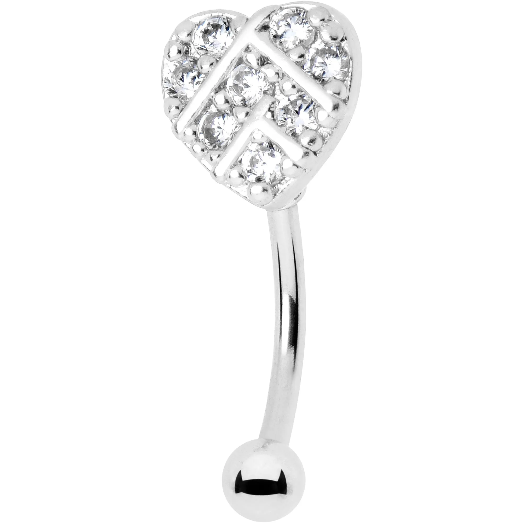 16 Gauge 5/16 Clear Gem Lattice Heart Curved Eyebrow Ring
