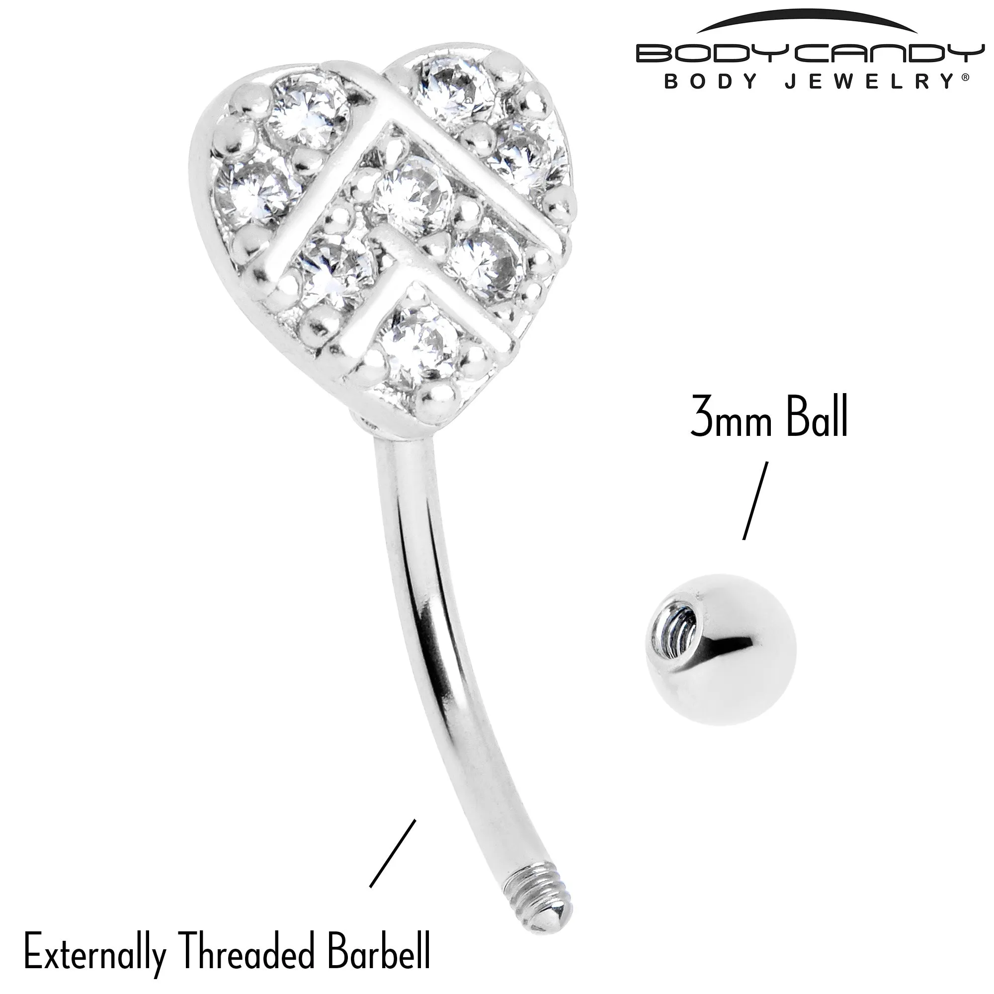 16 Gauge 5/16 Clear Gem Lattice Heart Curved Eyebrow Ring