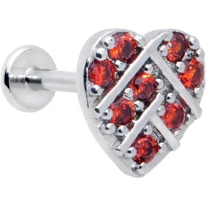 16 Gauge 5/16 Red CZ Gem Lattice Hear Internally Threaded Labret