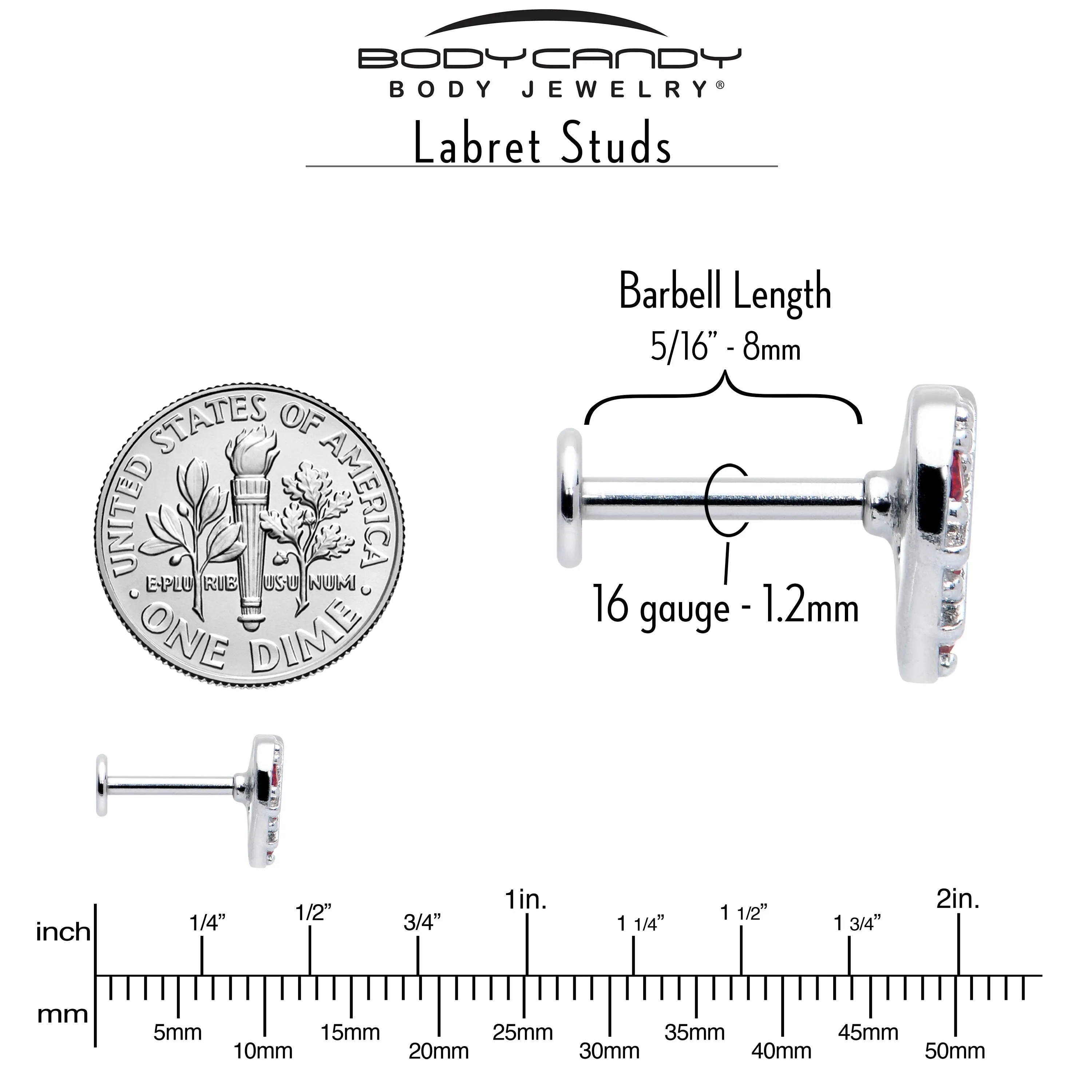 16 Gauge 5/16 Red CZ Gem Lattice Hear Internally Threaded Labret