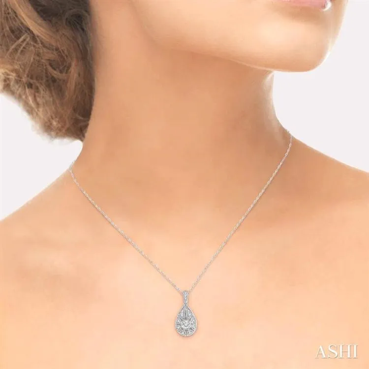 1/8 Ctw Lattice Pear Shape Round Cut Diamond Pendant in 10K White Gold