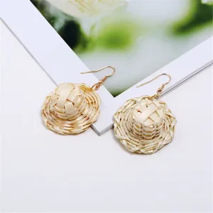 18K Gold-Plated Rattan Hat Drop Earrings