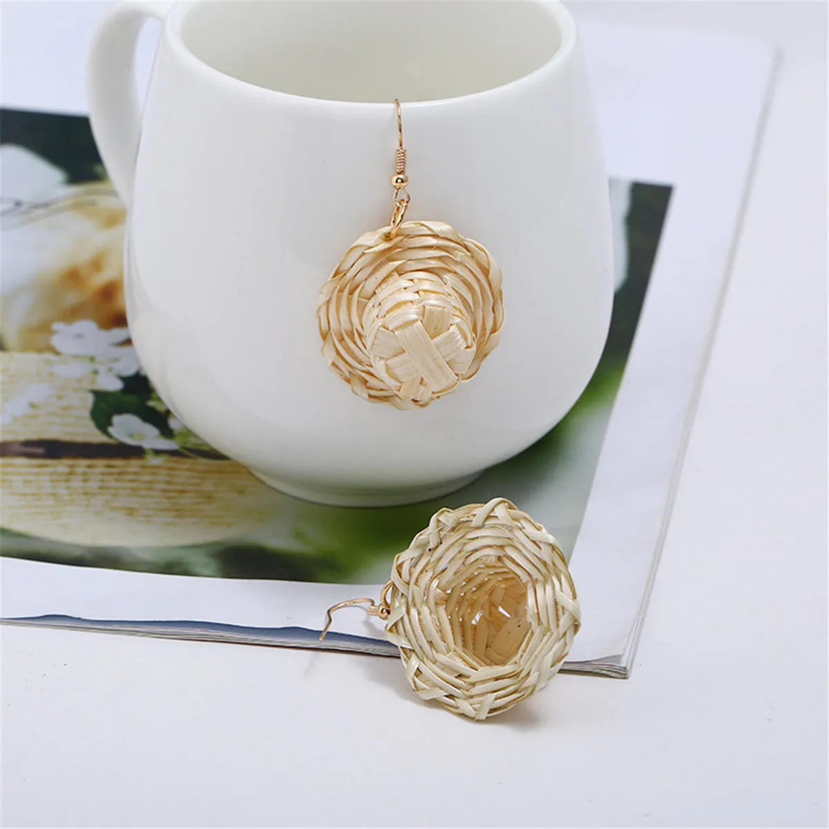 18K Gold-Plated Rattan Hat Drop Earrings