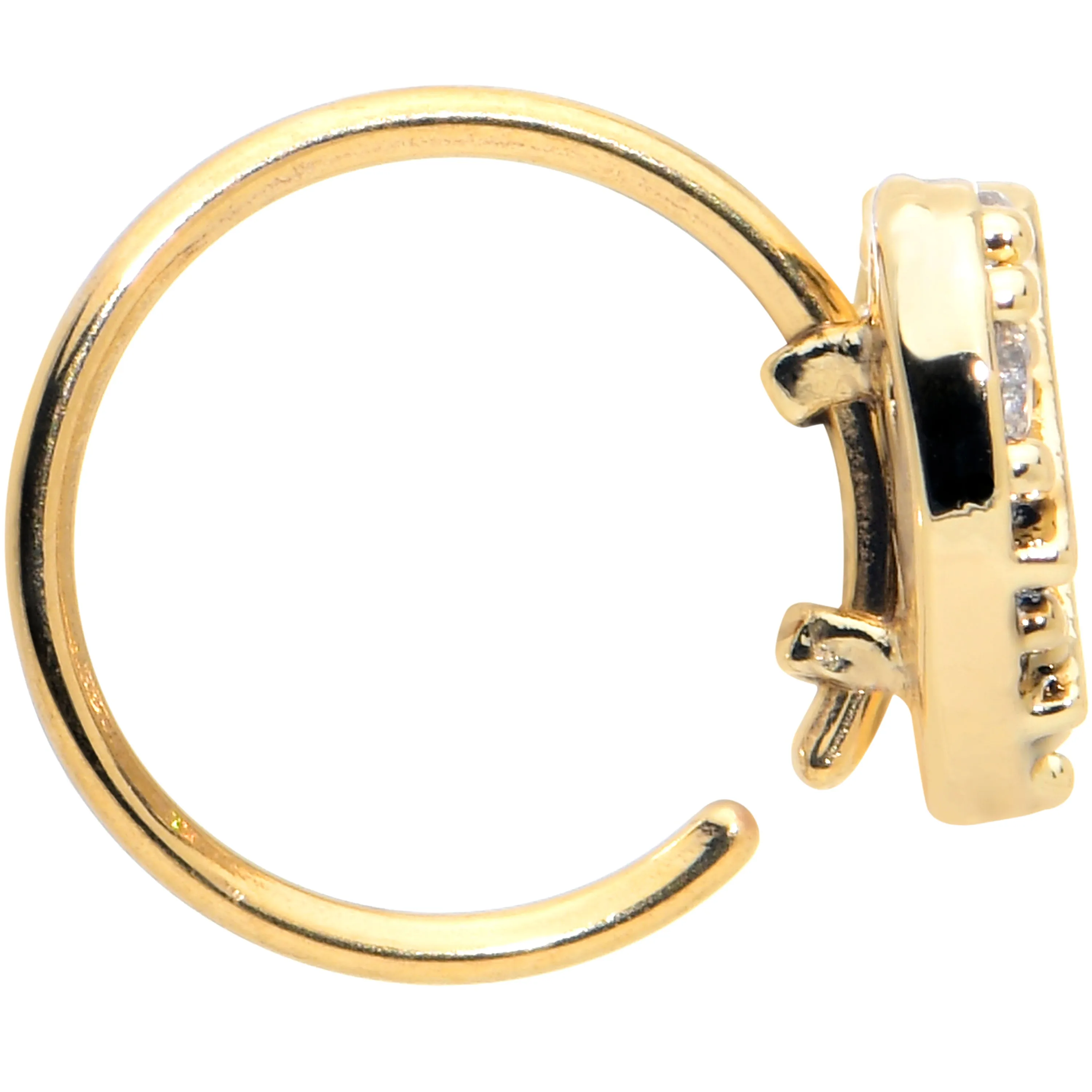 20 Gauge 5/16 Clear CZ Gem Gold Tone Lattice Heart Nose Hoop