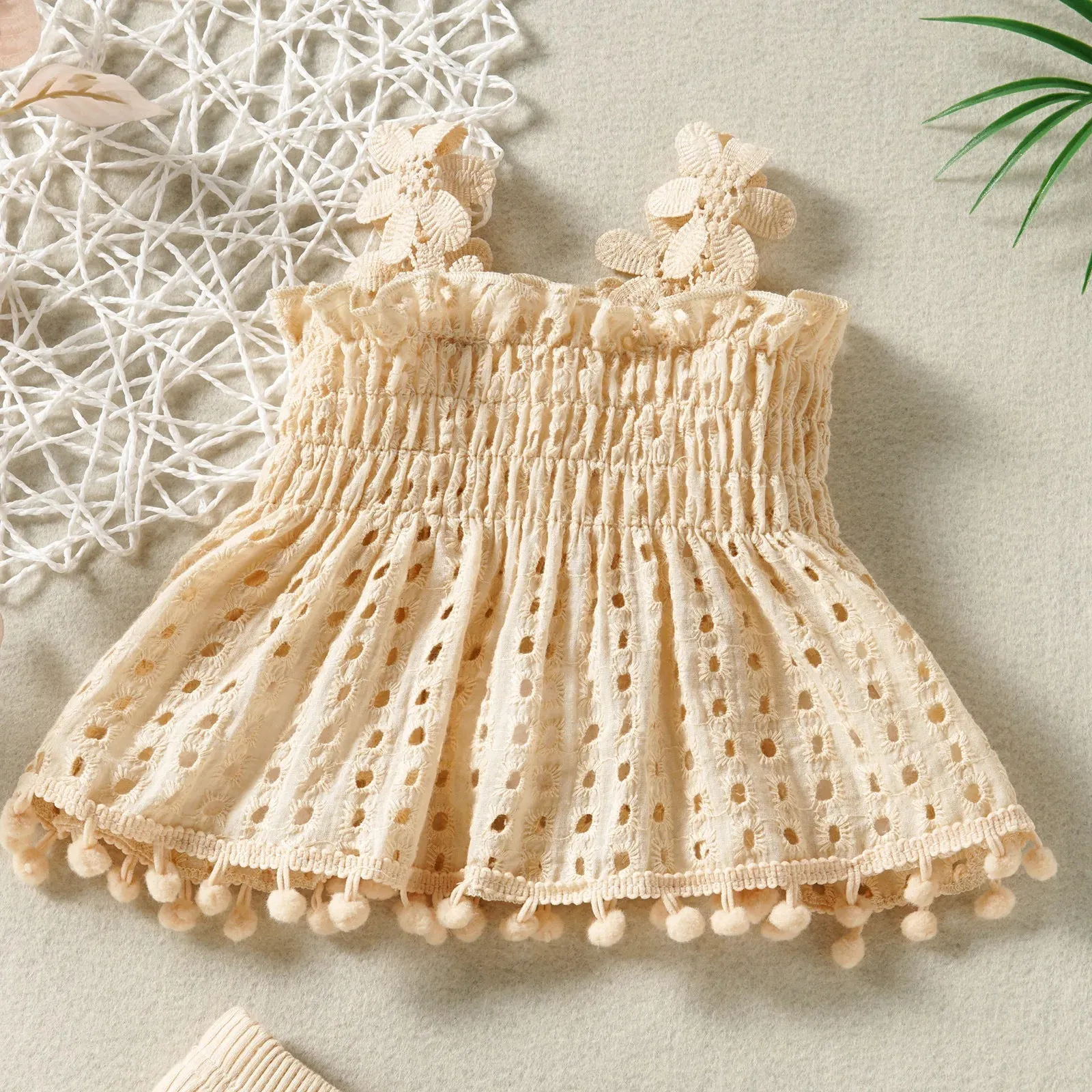 2PCS Baby Girl Summer Flower Sling Harness Set Triangle Crawling Suit