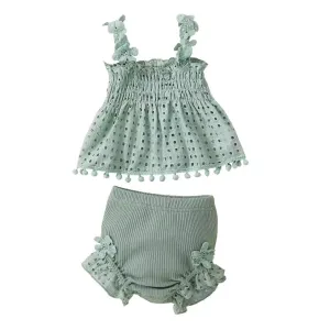 2PCS Baby Girl Summer Flower Sling Harness Set Triangle Crawling Suit