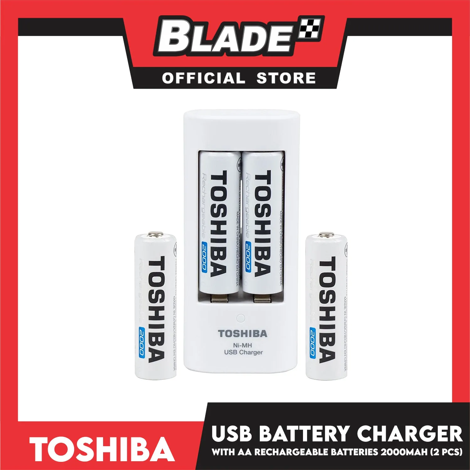 2pcs. Toshiba USB Battery Charger With AA Rechargeable Batteries 2000 mAh