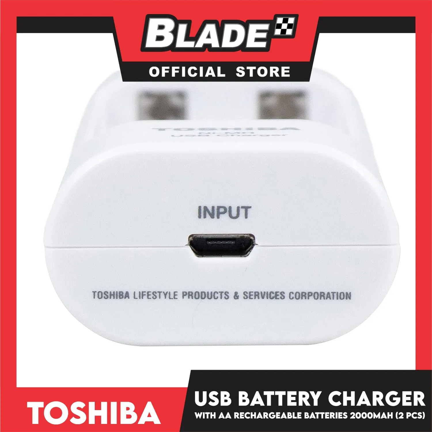2pcs. Toshiba USB Battery Charger With AA Rechargeable Batteries 2000 mAh