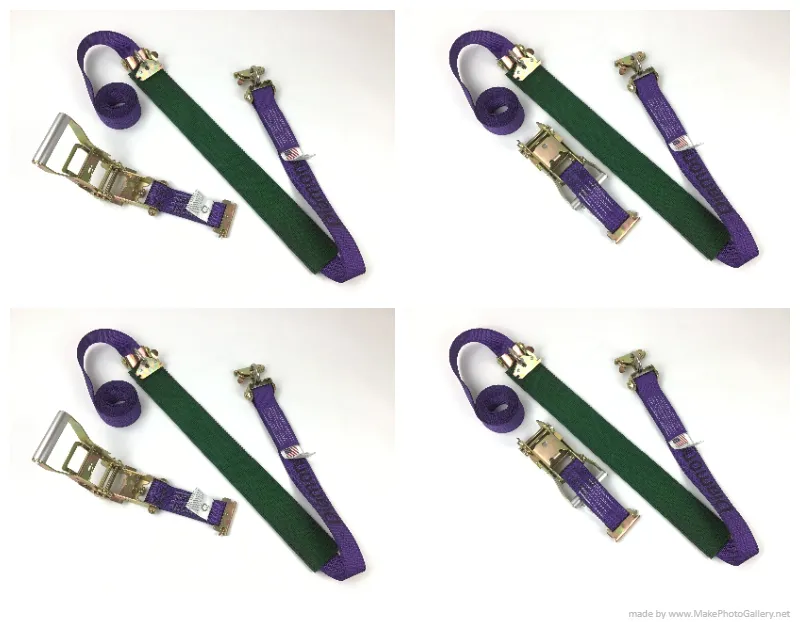 2" x 11' Purple DIAMOND WEAVE Wheel Strap with 2' Low Profile Grip Sleeve and Ratchet (Heavy Duty O-Ring E TRACK Fitting)(4 Pack)
