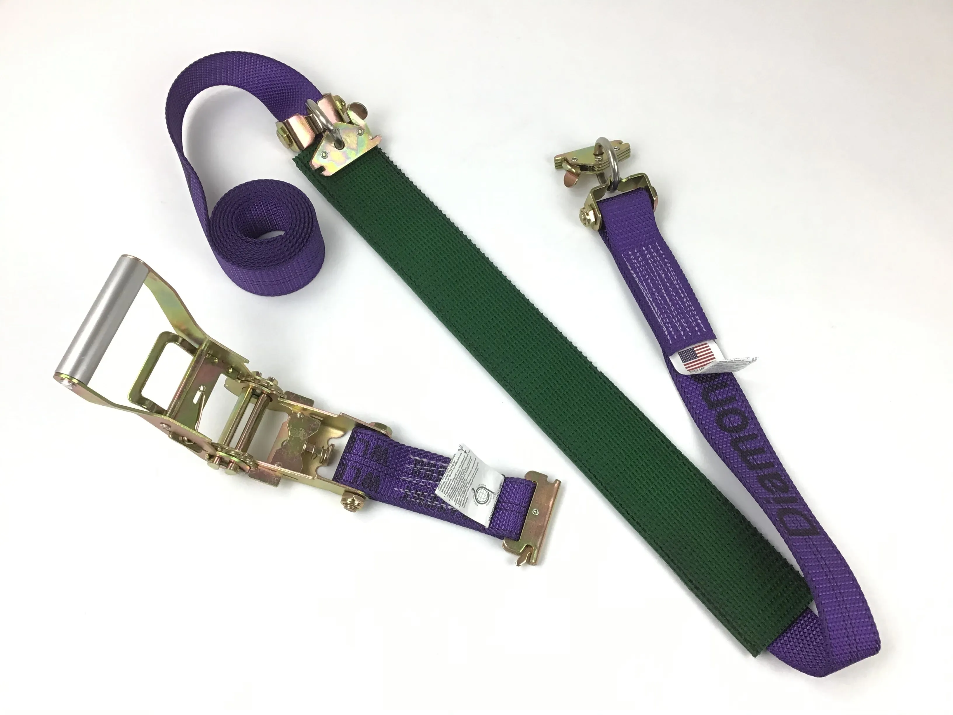 2" x 11' Purple DIAMOND WEAVE Wheel Strap with 2' Low Profile Grip Sleeve and Ratchet (Heavy Duty O-Ring E TRACK Fitting)(4 Pack)