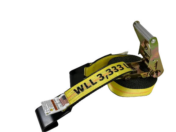 2" x 30' Professional Grade BIG YELLOW Ratchet Strap with Flat Hooks - 3333lb WLL