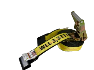 2" x 30' Professional Grade BIG YELLOW Ratchet Strap with Flat Hooks - 3333lb WLL
