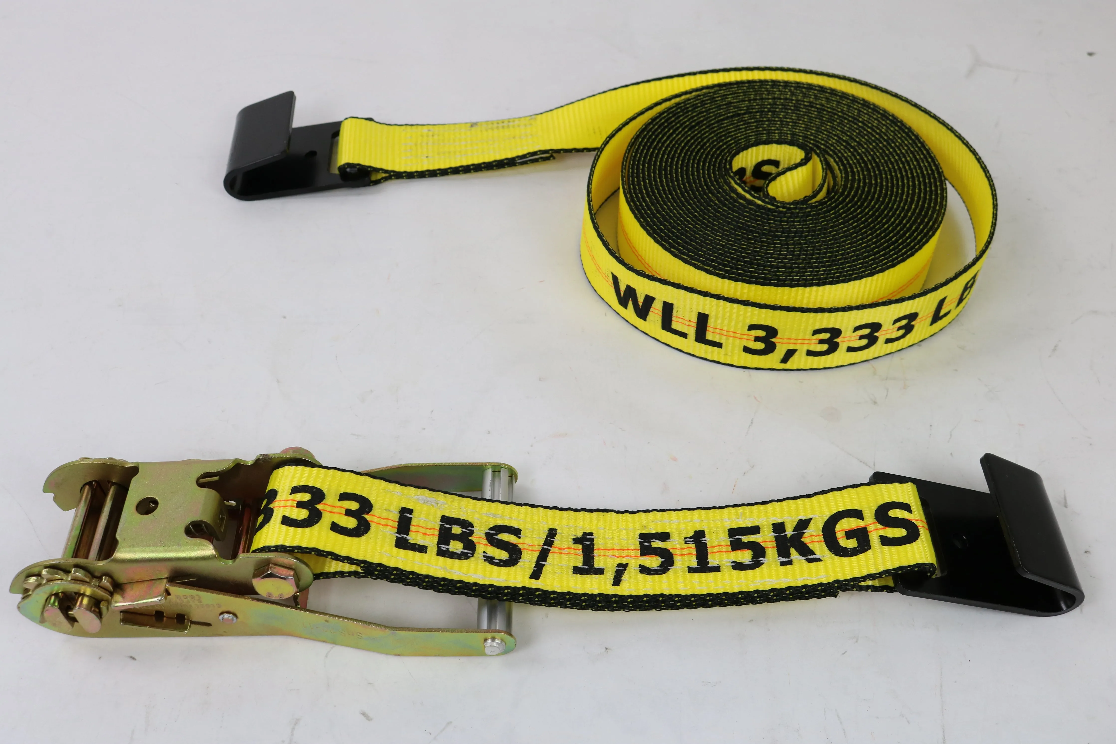 2" x 30' Professional Grade BIG YELLOW Ratchet Strap with Flat Hooks - 3333lb WLL