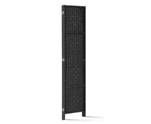 3 Panel Room Divider Privacy Screen Rattan Woven Wood Stand - Black