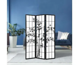 3 Panel Room Divider Screen Privacy Dividers Pine Wood Stand Shoji Bamboo Black - White